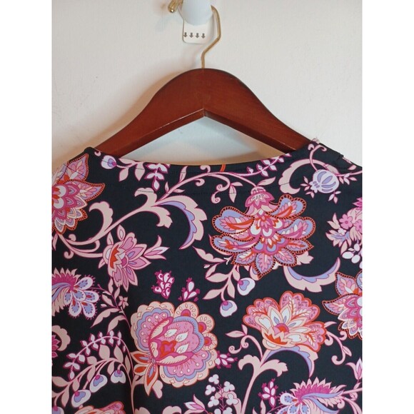 Lands End Knit Pullover Top S Pink Floral Shortsleeve V Neck Spandex Stretchy - Picture 11 of 13